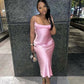 Pink Spaghetti Straps Prom Dress,Simple Pink Evening Dress,Black Girls Prom Dress Y1852