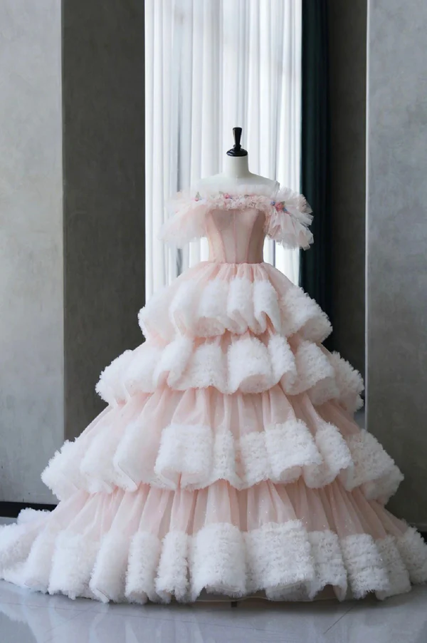 Fairy Tulle Pleated Layered Ball Gown Sweet Quinceanera Dress Y7702