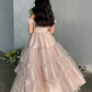 Elegant Tulle Satin Ball Gown Off The Shoulder Layered Prom Dress Y7633