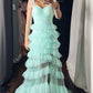 Mint Green Tiered Ruffle Long Prom Dress Y2975