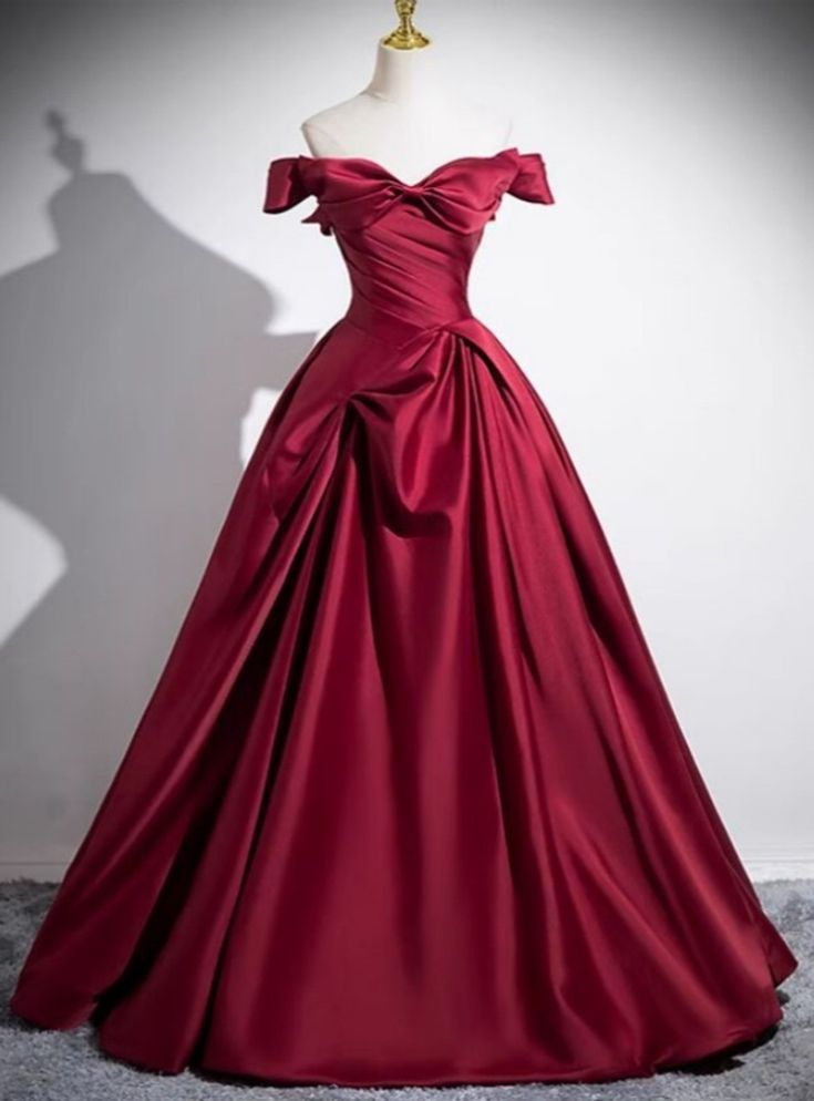 Fashion Burgundy Satin Pleats Prom Dress A Line Elegant Ball Gown Y7661