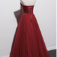 Strapless prom dress,red party dress,charming wedding dress Y1298