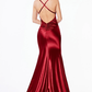 Satin Mermaid Prom Dress with Gathered Ruched Waist & Criss Cross Back Y75