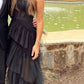 Elegant A-line Layered Tulle Black Prom Dress,Sheer Corset Long Evening Dress,Graduation Dress Y458