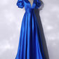 Blue satin long prom dress simple evening dress Y241