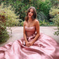Charming A-Line Strapless Blush Pink Satin Long Evening Dresses Y322