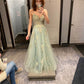 A-line V Neck Tulle Lace Prom Dress Senior Prom Gown Y311