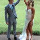 Spaghetti Straps White Sequin Prom Dress Stunning Formal Gown With Feather Bottom Y113