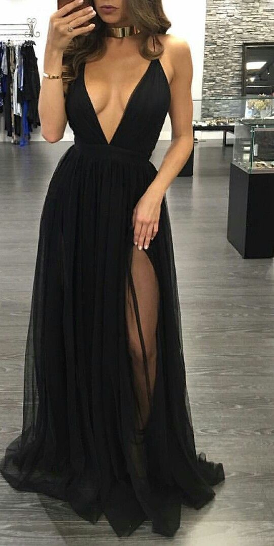Black Prom Dresses,Chiffon Prom Dress,A line Prom Dresses,Evening Gowns,Party Dress,Slit Prom Gown For Teens Y1248