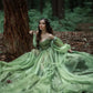 Green Tulle Long Prom Dress Puffy Sleeves Prom Dress Y45