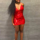 18th Birthday Outfit Red Sequins V Neck Homecoming Dress For Black Girls Y324