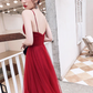 Wine Red Simple Low Back Straps Tulle Prom Dress,  Formal Dress Y772