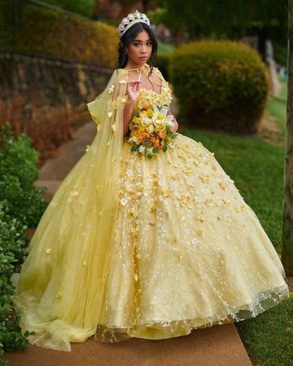 Yellow Off The Shoulder Ball Dresses Quinceanera Dress Sweet 16 Dresses 3D Floral Lace Appliques Y501
