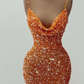 Orange V-Neck Mermaid Spaghetti-Straps Long Prom Dress With Sequins Y21