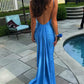 Atlantic Blue Mermaid Backless Prom Dress Elegant Evening Dress Y303