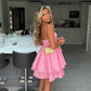 Strapless Pink Satin Party Dress Short Homecoming Dress Y417