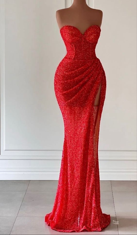 Red Mermaid Evening Dress With High Split Y71