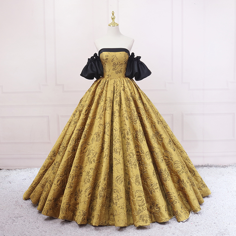 Fashion retro style slim golden bride dress vintage ball gown s04
