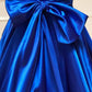 A-line Satin V Neck Royal Blue Prom Dresses Evening Dresses Y1163