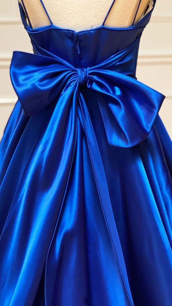 A-line Satin V Neck Royal Blue Prom Dresses Evening Dresses Y1163