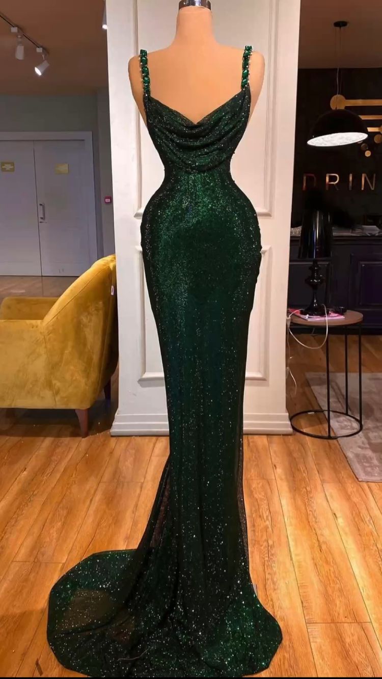 Stunning Emerald Green Mermaid Evening Dress Sleeveless Formal Gown Y123