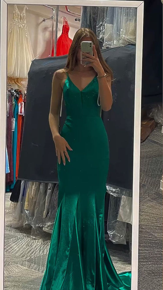 Green Mermaid Long Prom Dress Elegant Evening Dress Green Formal Gown Y423