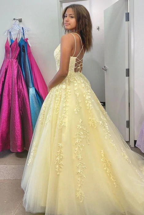 Tulle prom dresses yellow ball gown  S7003