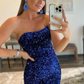 Mermaid Royal Blue Sequin Prom Dress Side Slit Sleeveless Backless Evening Party Long dress Y37