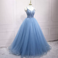 Spaghetti Straps Blue V Neck Prom Dress Charming Prom Dress s46