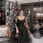 Gothic Black A-line Tulle Prom Dress,Elegant Black Party Dress Y1154