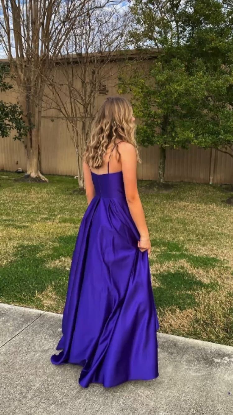 A-line Spaghetti Straps Purple Prom Dress,Graduation Dress Y1777