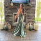 Charming Mermaid V Neck Sage Green Silk Satin Long Bridesmaid Dresses,Elegant Sage Green Prom Dress Y1896