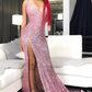 Sequins Pink Prom Dresses Cheap | Mermaid Sexy Slit Formal Evening Gowns Long Y978