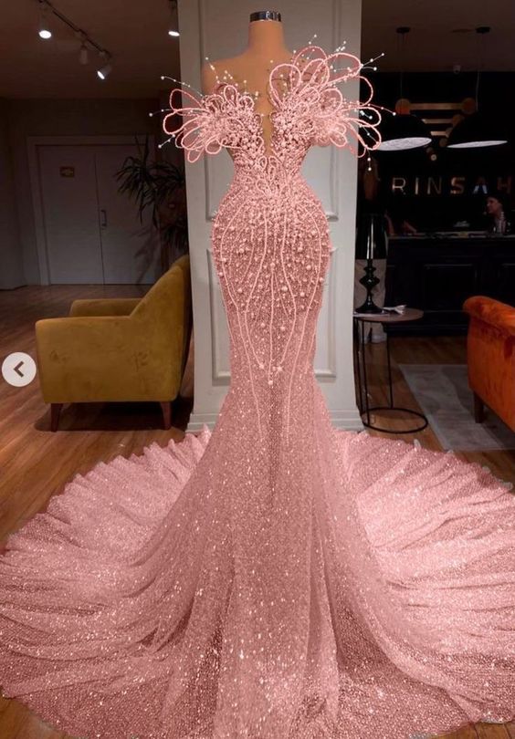 Pink Mermaid Prom Dress Uniuqe Prom Dress Y72