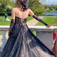strapless black sparkly layered prom dress,chic black prom gown Y1486