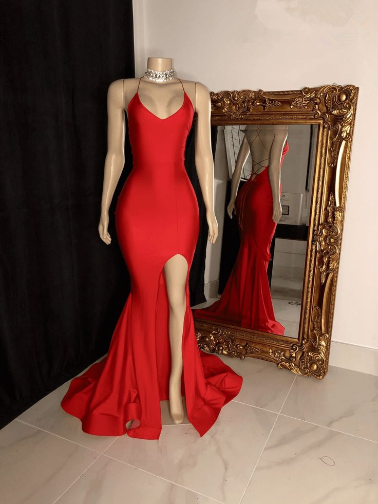 Mermaid Red Simple Evening Dress With Slit  Y381