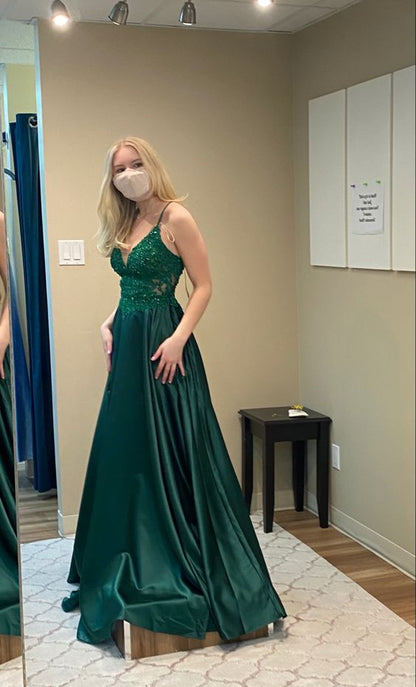 Elegant A-line Emerald Green Prom Dress For Senior Prom  Y376