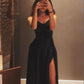 Black A-line Sleeveless Long Prom Dress Side Slit Graduation Dress Y405
