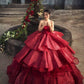 Pretty princess off the shoulder red sparkle ball gown wedding dress with tiered skirt and glitter tulle Y55