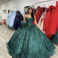 Romantic Dark Green Sweetheart Neckline Adult Dress Appliqued Lace Bustier Sweetheart Ball Gown Y289