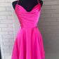 Neon Pink Cowl Neck A-Line Homecoming Dress Y286