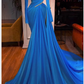 Blue Mermaid Long Sleeves Evening Dress Pageant Dress Y845