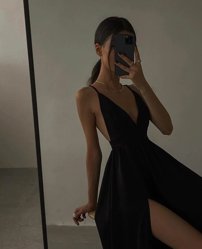 sexy black long prom dress evening dress Y52