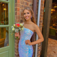 Cute Mermaid One Shoulder Sequin Prom Dresses Chic Evening Dress Y1895