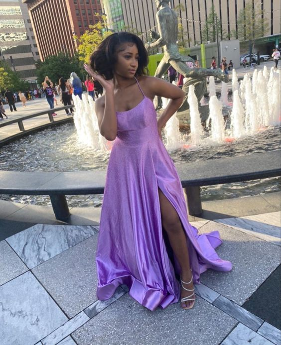 Elegant A-line Purple Sleeveless Prom Dress Graduation Dress Y1278