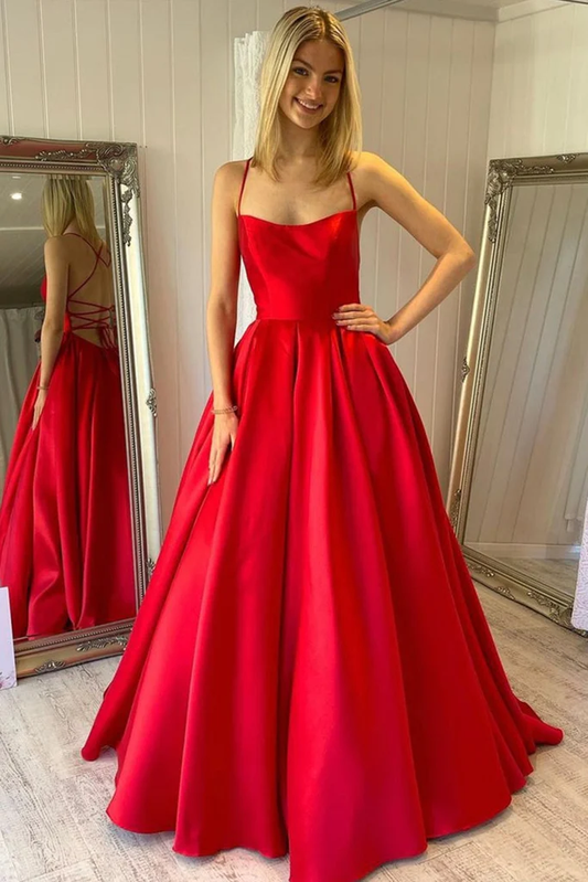 Simple Backless Red Satin Long Prom Dress, Backless Red Formal Dress, Red Evening Dress Y219