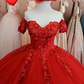 Generous Red A-line Tulle Lace Ball Gown,Sweet 16 Dress Y1221