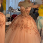 Blush Pink Flowers Applique Ball Gown,A Line Tulle Prom Dresses,Quinceanera Dresses Y388