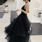 Shiny Black V Neck Prom Dresses, Backless Black V Neck Formal Evening Gown Y1148