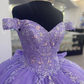 Lilac Corset Mexican Quinceanera Dress Ball Gown,Appliques Lace Birthday Dress Y1476